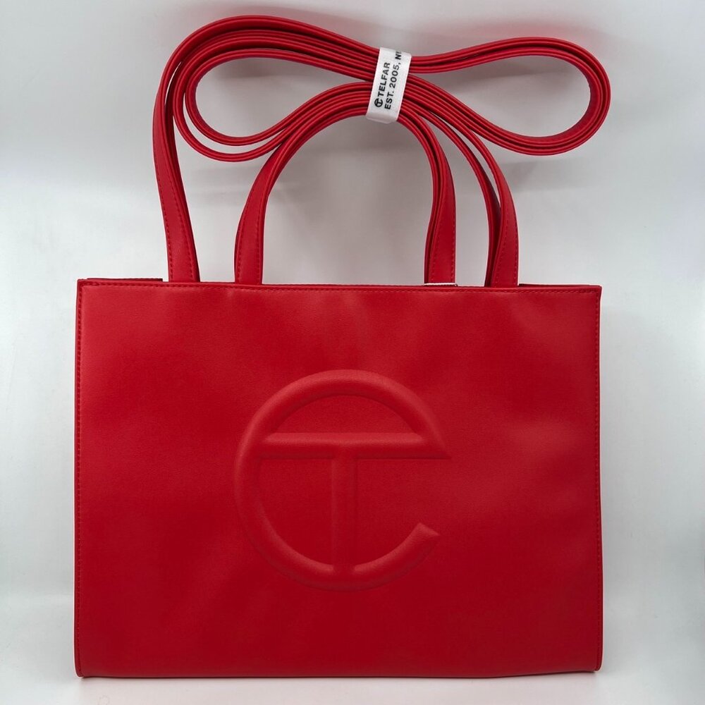 Telfar Medium Shopping Tote Bag Handbag Vegan Leather Crossbody Red w/ Dustbag